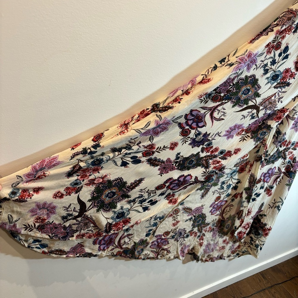 PATRONS OF PEACE Sz M Floral Faux Wrap Balloon Cuffed Sleeves Deep-V Maxi  Dress - Picture 6 of 14